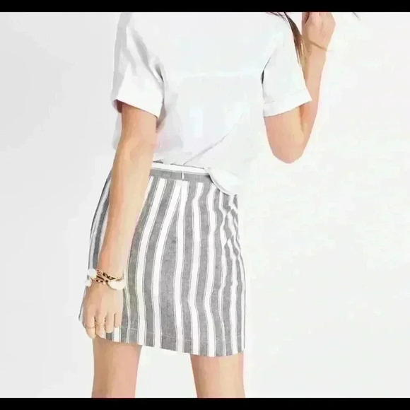 Madewell Linen/Cotton Gray & White Stripe Laced Up Mini Skirt Size 4 - Picture 3 of 9
